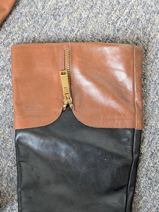 Tommy Hilfiger Black Tan Leather Riding Boots Size 6 Zipper - Picture 9 of 16